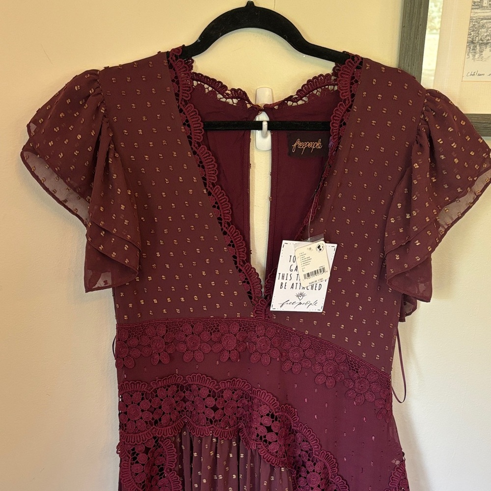 Free People Wine Red Polka Dot Maxi Dress - Picture 5 of 15